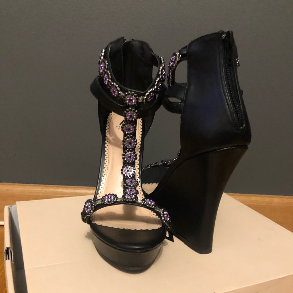 Black heels with purple beading